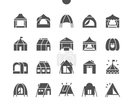 Téléchargez les illustrations : Une tente. Voyages et loisirs en plein air. Camping tente. Tente pour magasin. Icônes vectorielles solides. Pictogramme simple - en licence libre de droit