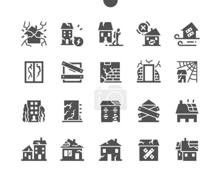 Illustration for Abandoned houses. Building in disrepair. Broken windows. Roof in disrepair. Vector Solid Icons. Simple Pictogram - Royalty Free Image