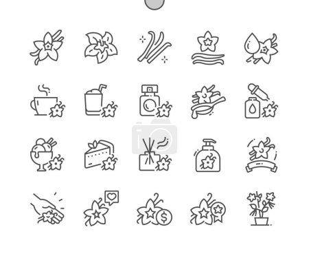 Illustration for Vanilla flower. Spice. Vanilla extract. Food ingredient. Food shop, supermarket. Pixel Perfect Vector Thin Line Icons. Simple Minimal Pictogram - Royalty Free Image