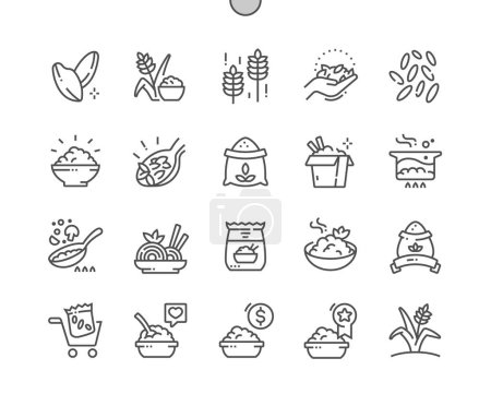 Illustration for Rice. Cereal meal. Rice porrige. Food shop, supermarket. Menu for cafe. Pixel Perfect Vector Thin Line Icons. Simple Minimal Pictogram - Royalty Free Image