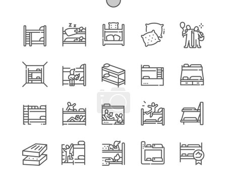 Illustration for Bunk bed. Childrens room. Mattresses. Furniture in house. Pixel Perfect Vector Thin Line Icons. Simple Minimal Pictogram - Royalty Free Image