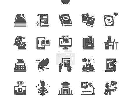 Illustration for Literature. Paper, letter, scroll, book and diary. Novel, manuscript and story. Favourite literature. Library. Vector Solid Icons. Simple Pictogram - Royalty Free Image