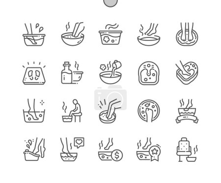 Illustration for Foot bath. Leg in hot water. Disinfection mat. Spa treatment. Wellness. Pixel Perfect Vector Thin Line Icons. Simple Minimal Pictogram - Royalty Free Image