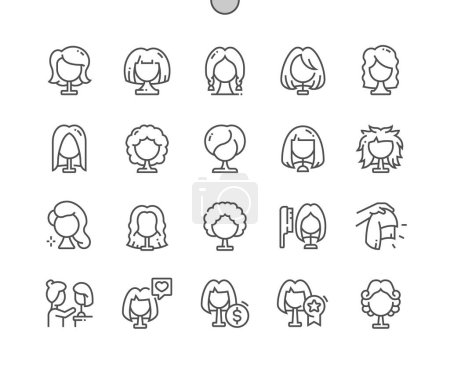 Illustration for Fig hair. Woman, girl, female hair. Pixel Perfect Vector Thin Line Icons. Simple Minimal Pictogram - Royalty Free Image
