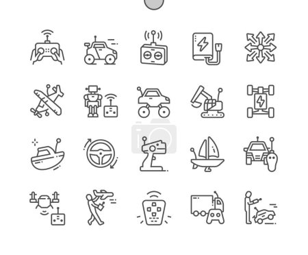 Illustration for Rc toys. Remote control car. Transmitter. Rc drone. Pixel Perfect Vector Thin Line Icons. Simple Minimal Pictogram - Royalty Free Image