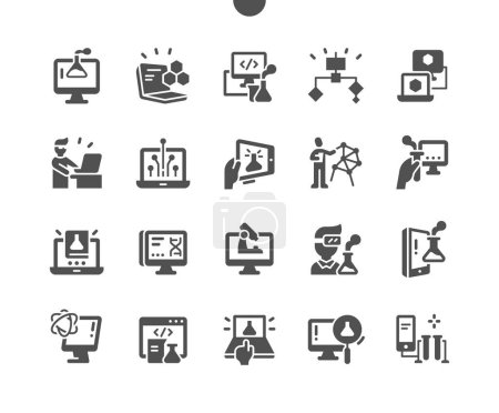 Téléchargez les illustrations : Computer science. Microscope, algorithms and virtual reality. Innovation, engineering and technology. Online chemistry. Vector Solid Icons. Simple Pictogram - en licence libre de droit