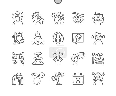 Téléchargez les illustrations : Angry. Volcano. Angry boss, businessman. Furious, stress, mad, emotion. Pixel Perfect Vector Thin Line Icons. Simple Minimal Pictogram - en licence libre de droit