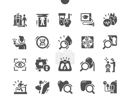 Illustration for Health checkup. Body scan, blood test, ultrasound and cardiogram. Weight correction. Mental health. Vector Solid Icons. Simple Pictogram - Royalty Free Image