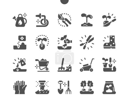 Illustration for Gardening. Automatic watering. Sowing seeds. Sprout, fertilizer, sprinkler and watering. Vector Solid Icons. Simple Pictogram - Royalty Free Image