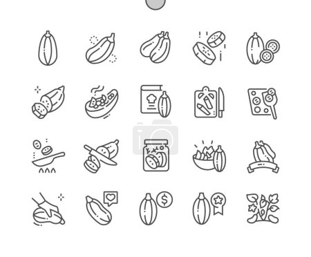 Ilustración de Zucchini. Eggplant.Vegetable harvest. Cooking, recipes and price. Food shop, supermarket. Pixel Perfect Vector Thin Line Icons. Simple Minimal Pictogram - Imagen libre de derechos