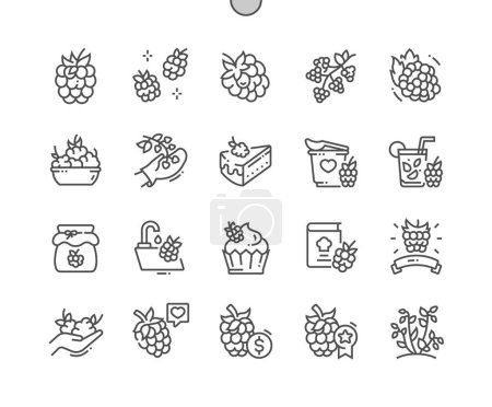 Téléchargez les illustrations : Raspberry fruit. Cooking, recipes and price. Raspberry jam. Food shop, supermarket. Menu for cafe. Pixel Perfect Vector Thin Line Icons. Simple Minimal Pictogram - en licence libre de droit