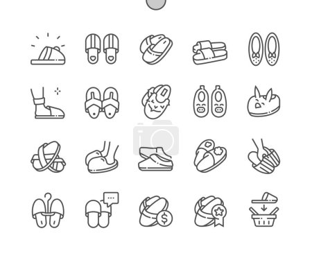 Illustration for House slippers. Home shoes. Children slippers. Buy, price and reviews. Pixel Perfect Vector Thin Line Icons. Simple Minimal Pictogram - Royalty Free Image