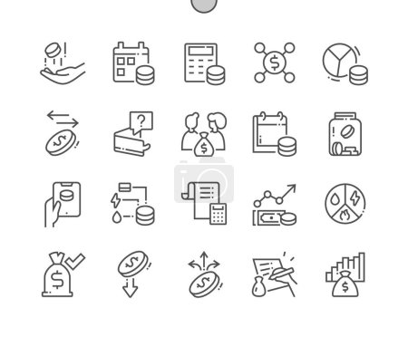 Budget. Money and financial. Budget planning. Income and outcome. Pixel Perfect Vector Thin Line Icons. Simple Minimal Pictogram