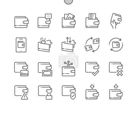 Illustration for Wallet payment. Money, dollar and cash. Approve payment. Profit and costs. Pixel Perfect Vector Thin Line Icons. Simple Minimal Pictogram - Royalty Free Image