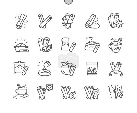 Illustration for Cinnamon. Aromatic spice. Rolled sticks of cinnamon. Cooking, recipes and price. Menu for cafe. Pixel Perfect Vector Thin Line Icons. Simple Minimal Pictogram - Royalty Free Image