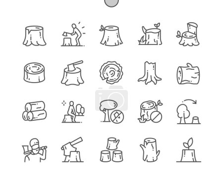 Illustration for Tree stump. Chopping wood. Cutting prohibited. Lumberjack. Pixel Perfect Vector Thin Line Icons. Simple Minimal Pictogram - Royalty Free Image