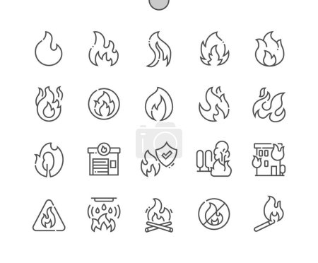 Illustration for Fire. Conflagration. Burning building. No fire allowed. Fire station. Pixel Perfect Vector Thin Line Icons. Simple Minimal Pictogram - Royalty Free Image