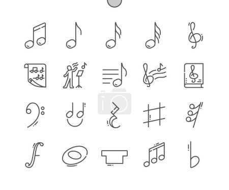 Illustration for Music note. Song, melody or tune. Treble clef, sixteenth note and other. Semibreve. Pixel Perfect Vector Thin Line Icons. Simple Minimal Pictogram - Royalty Free Image