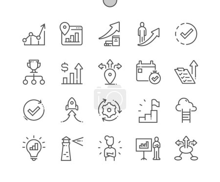 Illustration for Progress. Visionary and mentorship. Time management. Progress tracking. Business success. Pixel Perfect Vector Thin Line Icons. Simple Minimal Pictogram - Royalty Free Image