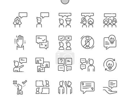 Opinion. Expression. Message, bubble, chat, speech, comment, testimonial. Decision making. Pixel Perfect Vector Thin Line Icons. Simple Minimal Pictogram