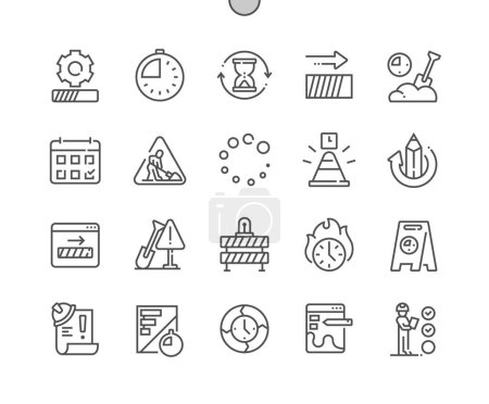 Illustration for Work in progress. Coming soon. Loading process. Road barrier. Pixel Perfect Vector Thin Line Icons. Simple Minimal Pictogram - Royalty Free Image