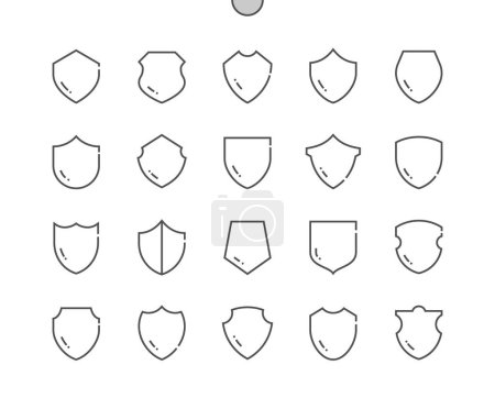 Shield. Guard badge. Heraldic, insignia. Protection and security. Pixel Perfect Vector Thin Line Icons. Simple Minimal Pictogram