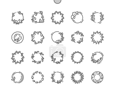 Illustration for Wreath circle. Floral wreath, beautiful wedding decor. Christmas wreath. Pixel Perfect Vector Thin Line Icons. Simple Minimal Pictogram - Royalty Free Image