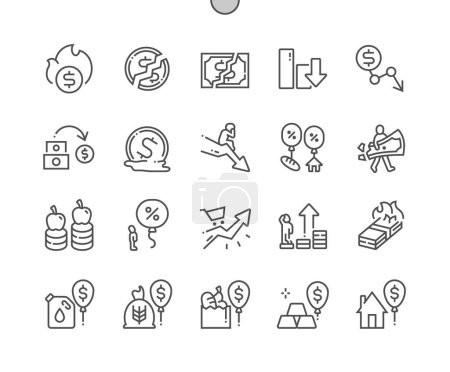 Illustration for Inflation. Bankrupt. Economic bubble. Money tax rate and crisis. Pixel Perfect Vector Thin Line Icons. Simple Minimal Pictogram - Royalty Free Image