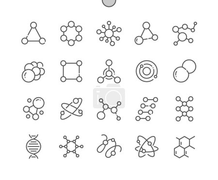 Téléchargez les illustrations : Molécule. Science et chimie. Structure atome, connexion, génétique. Pixel Perfect Vector Thin Line Icônes. Pictogramme minimal simple - en licence libre de droit