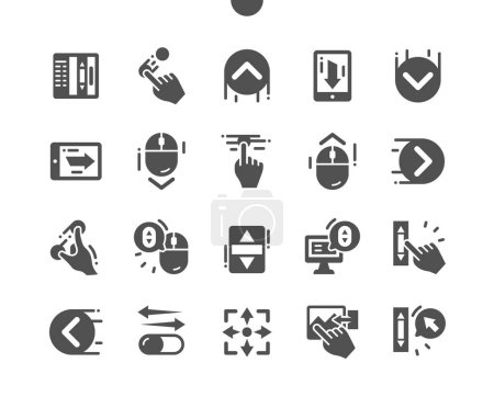 Illustration for Scroll down. Move left and right. Zoom in and out. Scrolling on computer. Gesture, application and button. Vector Solid Icons. Simple Pictogram - Royalty Free Image