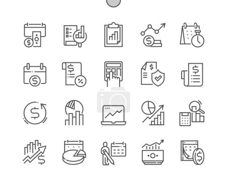 Illustration for Fiscal year. Financial reporting. Statistics, growth, accounting, revenue. Pixel Perfect Vector Thin Line Icons. Simple Minimal Pictogram - Royalty Free Image