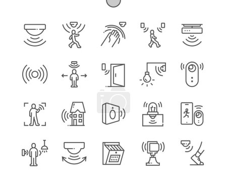 Illustration for Motion sensor. Smart house. Sensor waves. Security and automatic lighting. Pixel Perfect Vector Thin Line Icons. Simple Minimal Pictogram - Royalty Free Image