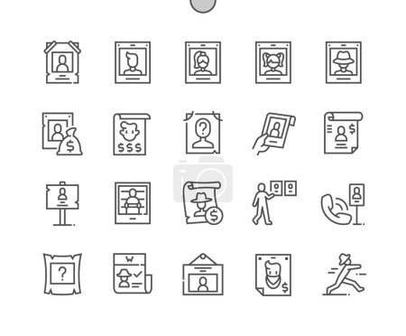 Illustration for Wanted. Missing prisoner. Wild west. Remuneration. Missing woman. Pixel Perfect Vector Thin Line Icons. Simple Minimal Pictogram - Royalty Free Image