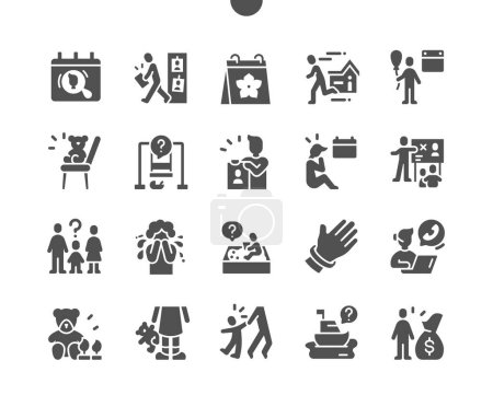 Illustration for International Missing Children Day 25 May. Escape from home. Hot line. Selling children. Calendar. Vector Solid Icons. Simple Pictogram - Royalty Free Image
