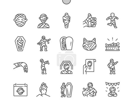 Illustration for Mummy. Egypt culture. Horror costume made of bandage. Halloween. Pixel Perfect Vector Thin Line Icons. Simple Minimal Pictogram - Royalty Free Image
