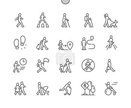 Illustration for Walking. Person walking, running, jumping. Footprint. Couple, friends, parents. Pixel Perfect Vector Thin Line Icons. Simple Minimal Pictogram - Royalty Free Image