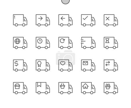 Illustration for Shipping lorry. Truck, cargo, courier, delivery. Best shipping service. Pixel Perfect Vector Thin Line Icons. Simple Minimal Pictogram - Royalty Free Image