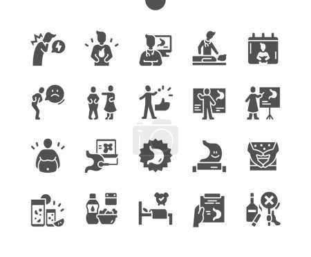 Illustration for World Digestive Health Day 29 May. Medicine. Gastroenterologist, diagnostics. Patient card. Calendar. Holiday. Training seminar. Vector Solid Icons. Simple Pictogram - Royalty Free Image