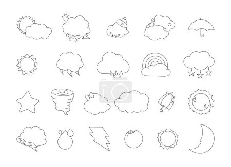 Illustration for Weather forecast drawing. Coloring Page. Set of vector meteorological symbols. Collection of design elements. - Royalty Free Image