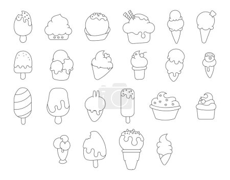 Illustration for Ice cream sweet dessert. Coloring Page. Cold tasty product. Vector drawing. Collection of design elements. - Royalty Free Image