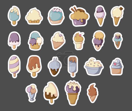 Illustration for Ice cream sweet dessert. Sticker Bookmark. Cold tasty product. Vector drawing. Collection of design elements. - Royalty Free Image
