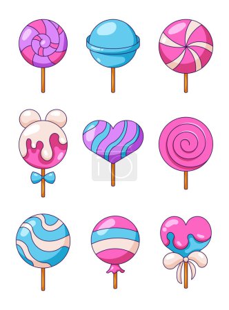 Lollipop candy stick. Sweet confectionery. Vector drawing. Collection of design elements.
