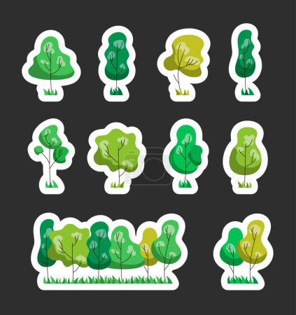 Illustration for Tree nature forest. Sticker Bookmark. Grass plant garden. Vector drawing. Collection of design elements. - Royalty Free Image