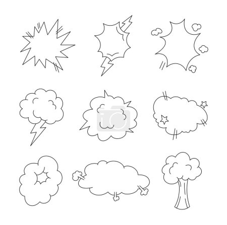 Illustration for Explosion air cloud. Coloring Page. Comic speech bubble. Vector drawing. Collection of design elements. - Royalty Free Image