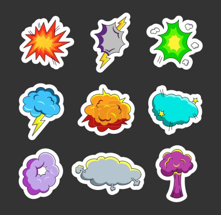 Illustration for Explosion air cloud. Sticker Bookmark. Comic speech bubble. Vector drawing. Collection of design elements. - Royalty Free Image