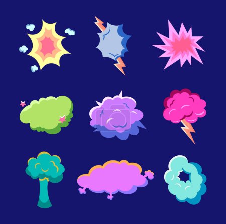 Illustration for Explosion air cloud. Comic speech bubble. Vector drawing. Collection of design elements. - Royalty Free Image
