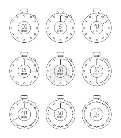 Illustration for Timer time countdown. Coloring Page. Stopwatch watch device. Vector drawing. Collection of design elements. - Royalty Free Image