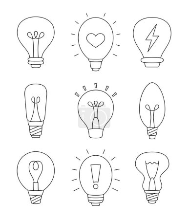 Illustration for Light bulb. Coloring Page. Hand drawn style. Symbol of creativity, innovation, inspiration, invention and idea. Vector drawing. Collection of design elements. - Royalty Free Image