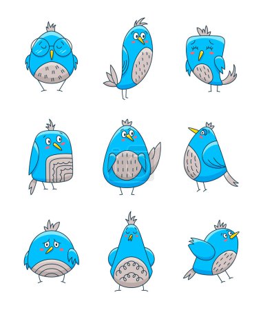 Illustration for Cute cartoon birds. Hand drawn style. Funny comic character. Vector drawing. Collection of design elements. - Royalty Free Image