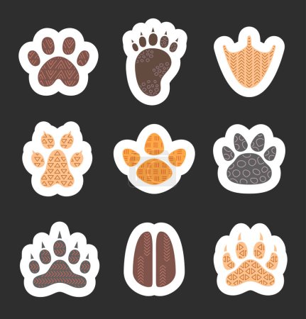 Illustration for Animal paw print. Sticker Bookmark. Different traces of wildlife. Vector drawing. Collection of design elements. - Royalty Free Image